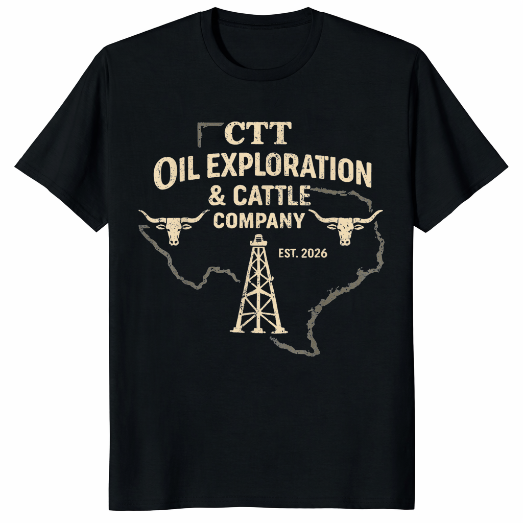 CTT Oil & Cattle Texas T-Shirt – Oilfield Ranch Distressed Longhorn Tee | Cuccico