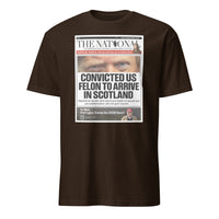 Cuccico Convicted US Felon to Arrive in Scotland T-shirt in dark chocolate