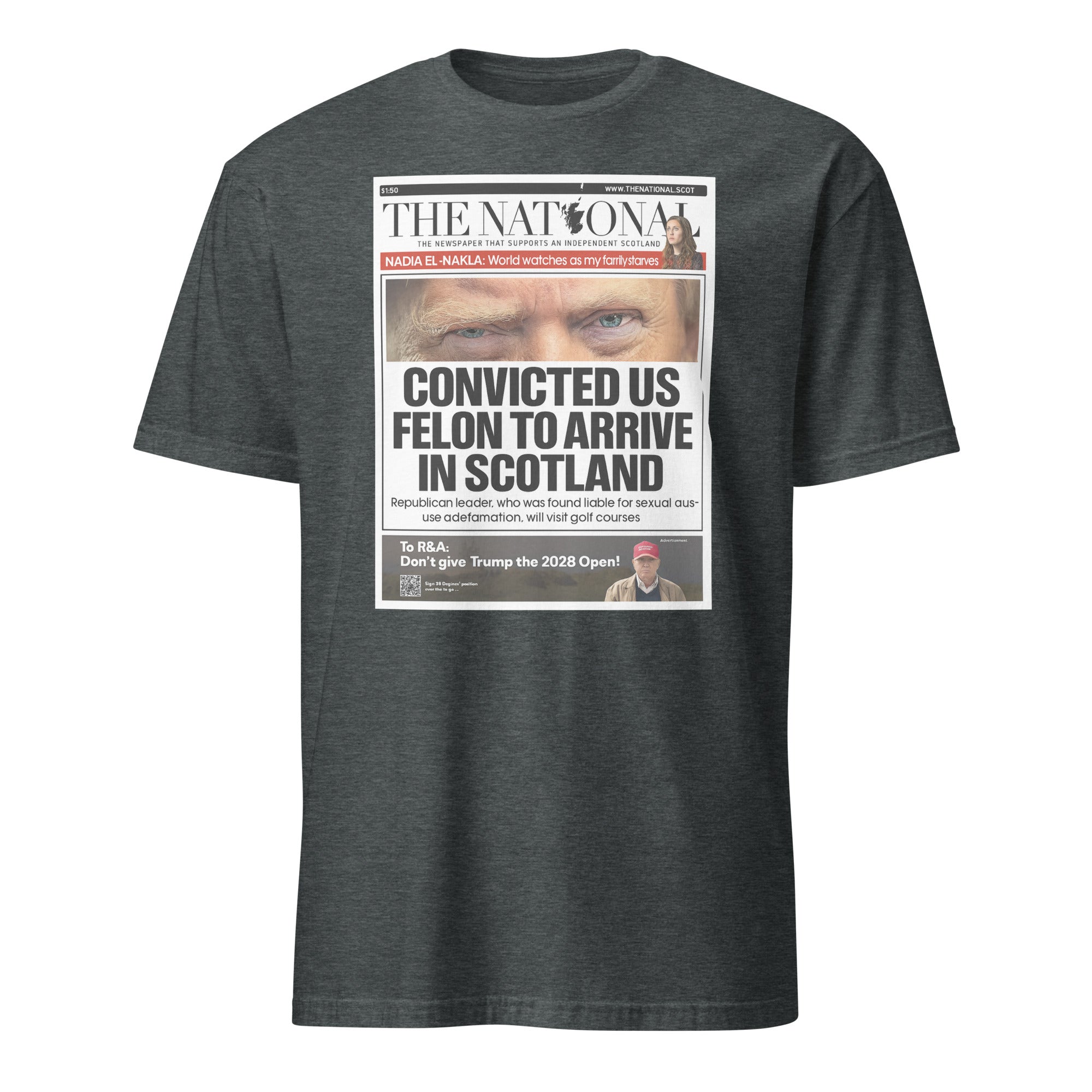 Cuccico Convicted US Felon to Arrive in Scotland T-shirt in dark heather