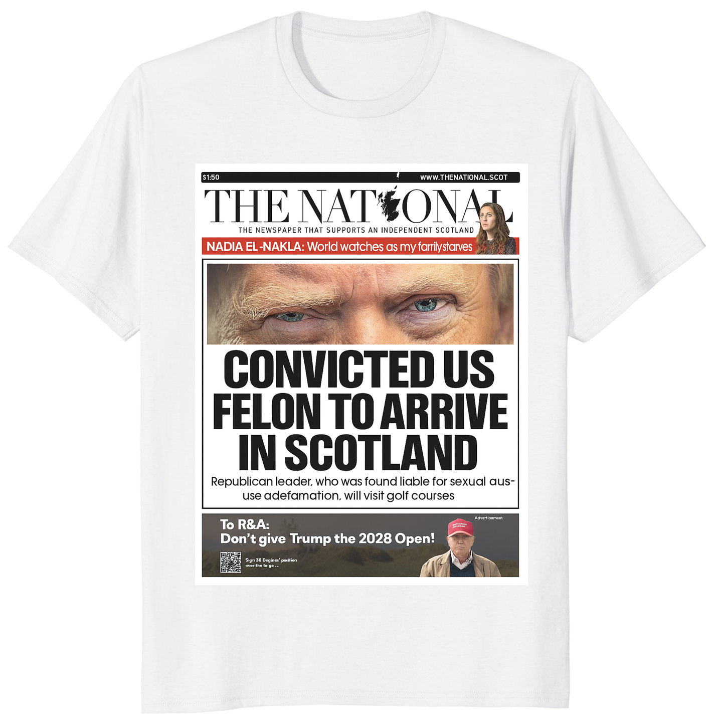 “Cuccico Convicted US Felon to Arrive in Scotland T-shirt in white”