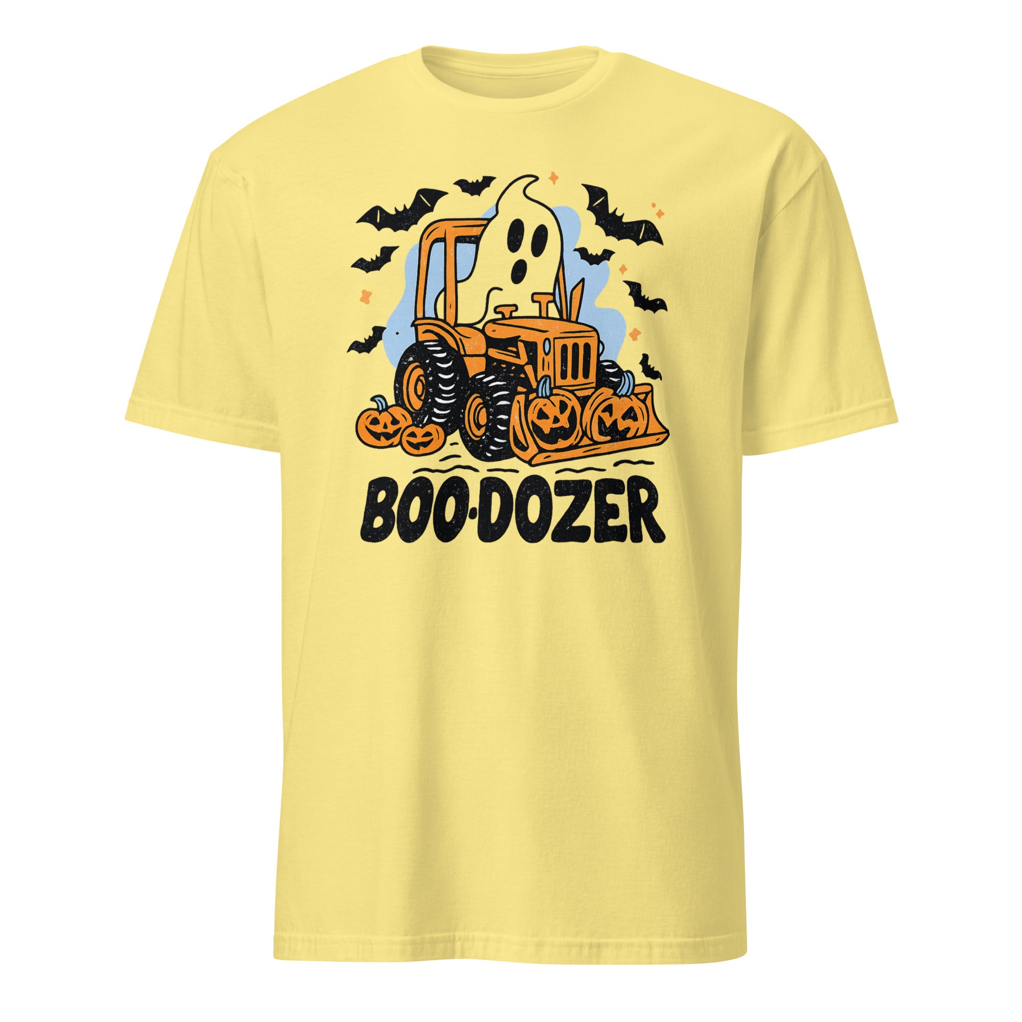 Cuccico Cute Bulldozer Halloween Shirt in Cornsilk with pumpkin and ghost print