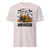 Cuccico Funny Halloween Construction T Shirt in Ice Grey featuring Boo-Dozer bulldozer