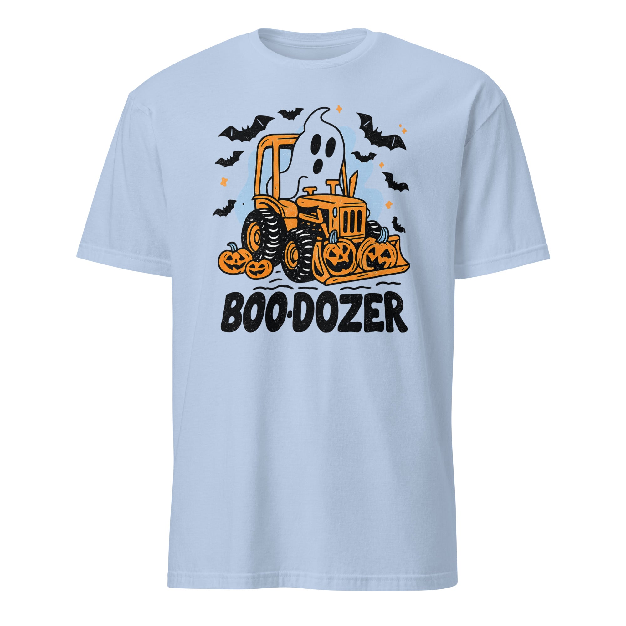 Cuccico Funny Halloween Construction T Shirt Boo-Dozer ghost bulldozer in Light Blue