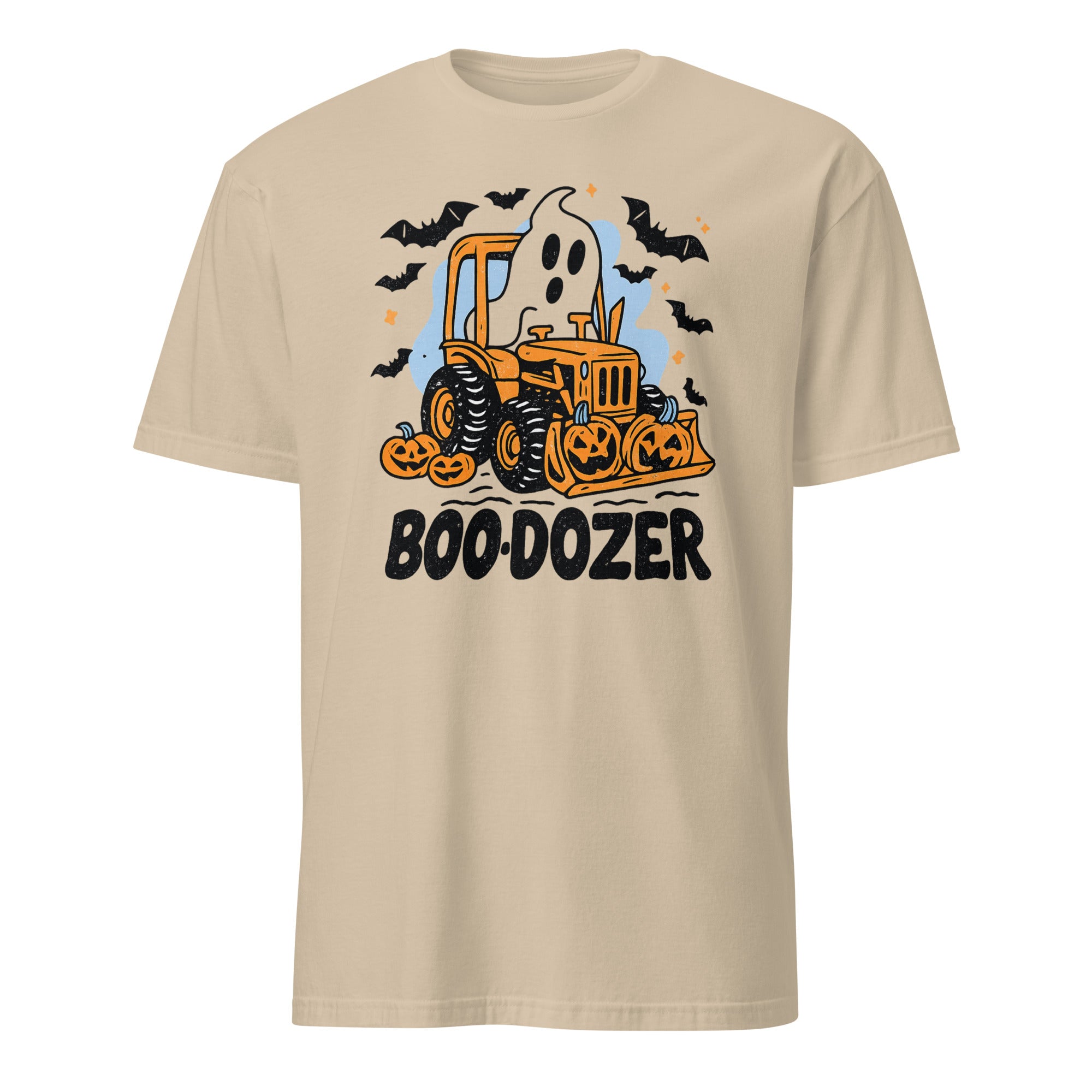 Cuccico Boo-Dozer Toddler Graphic Tee in Sand color with ghost bulldozer