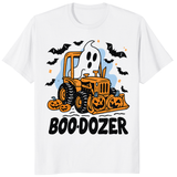 Cuccico Funny Halloween Construction T Shirt Boo-Dozer design in White