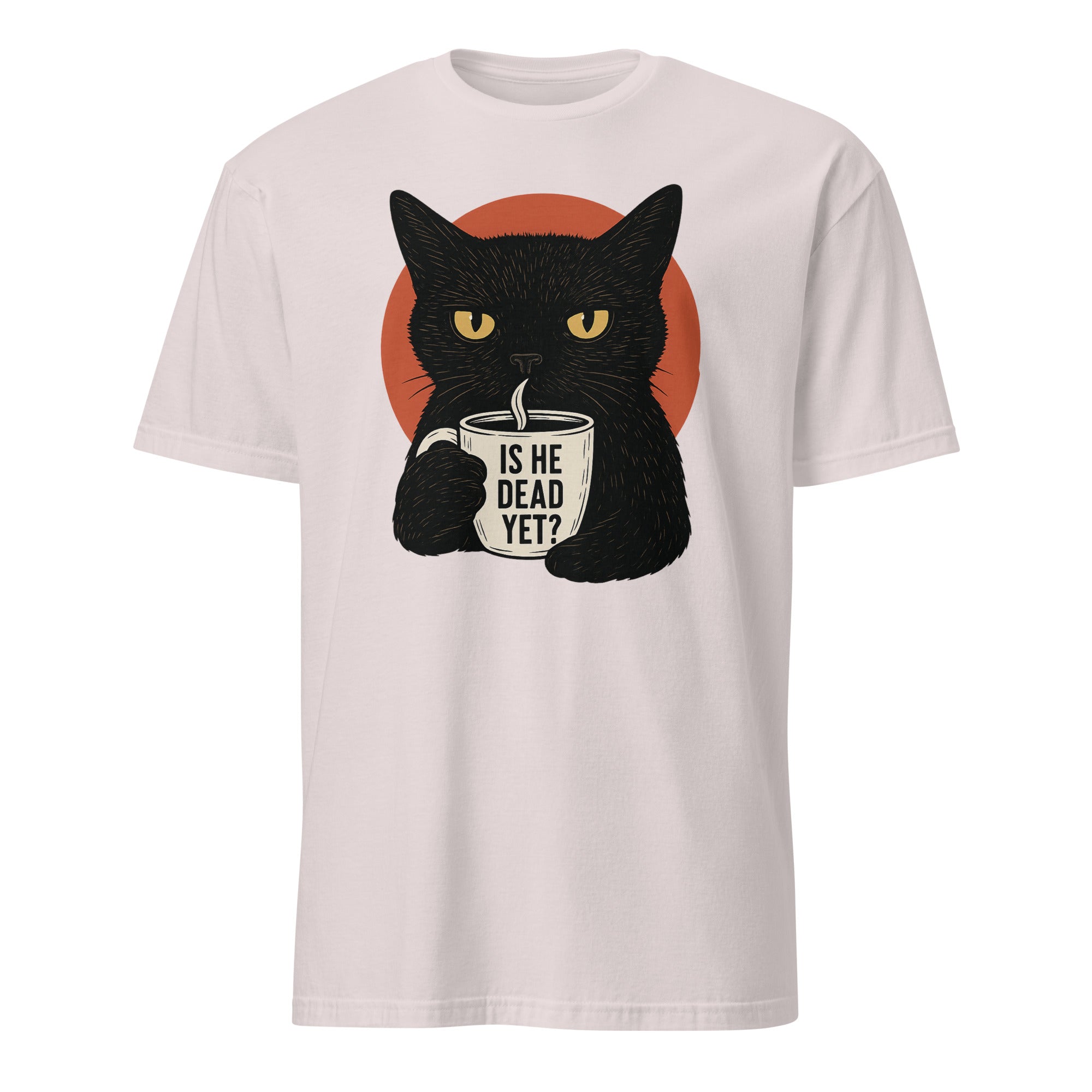 Cuccico Black Cat Is He Dead Yet Shirt in Ice Grey Political Statement Shirt