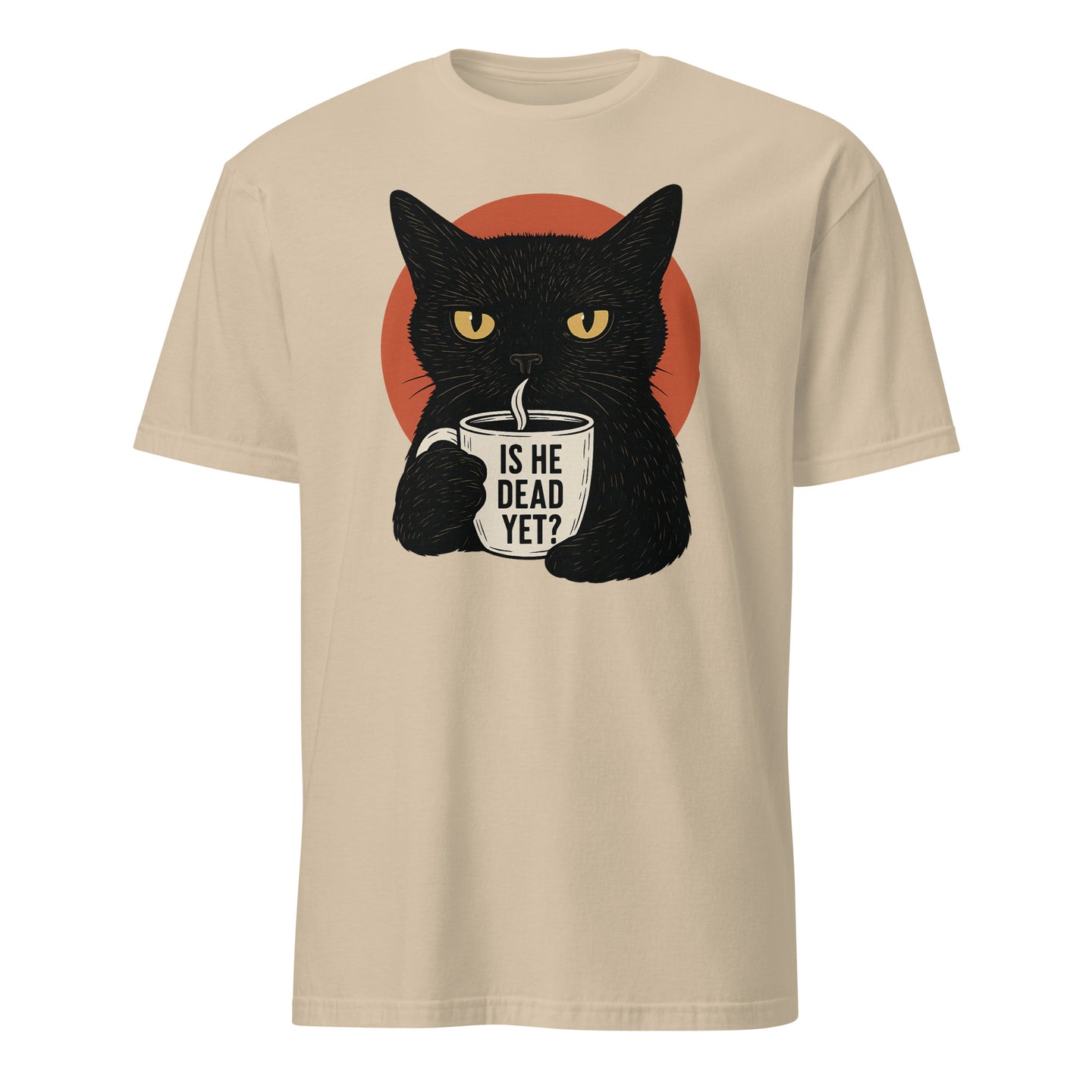 Cuccico Black Cat Is He Dead Yet Shirt in Sand color Anti Trump Protest Political Tee