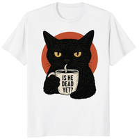 Cuccico Black Cat Is He Dead Yet Shirt in White Anti Trump Protest Political Shirt