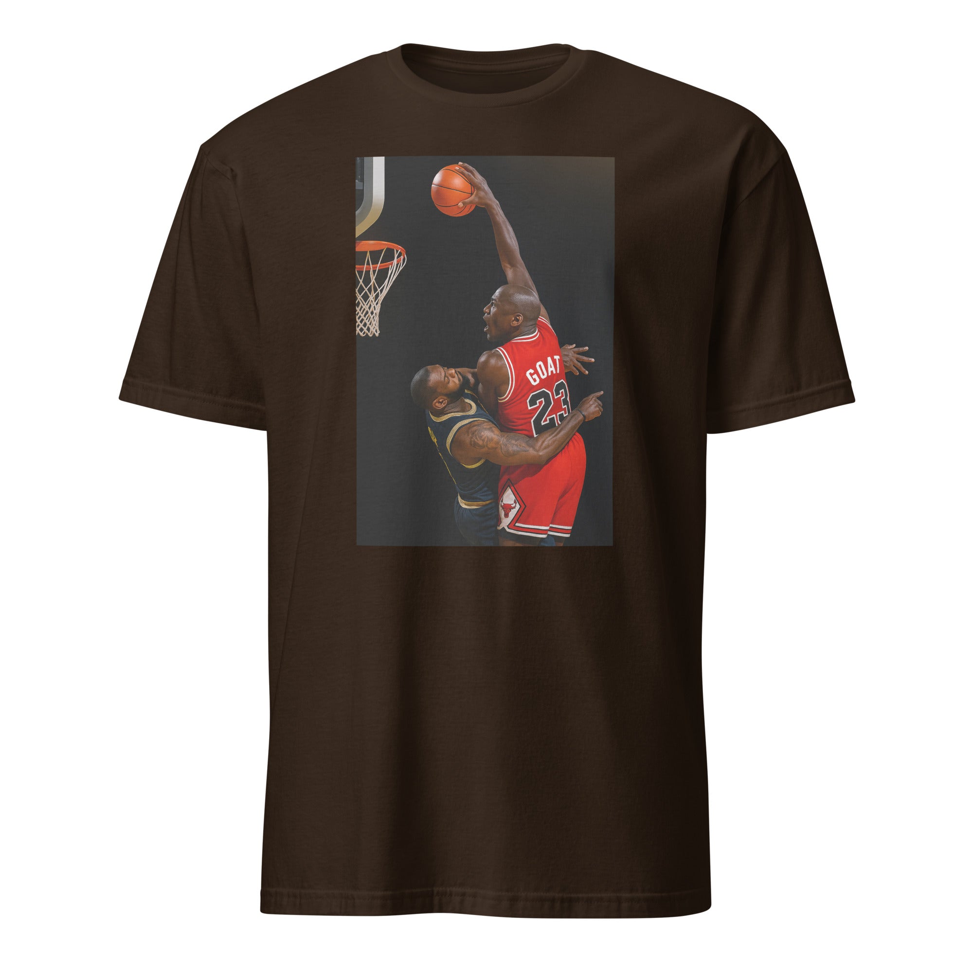 Cuccico Jordan vs LeBron T‑shirt in dark chocolate with Basketball GOAT graphic