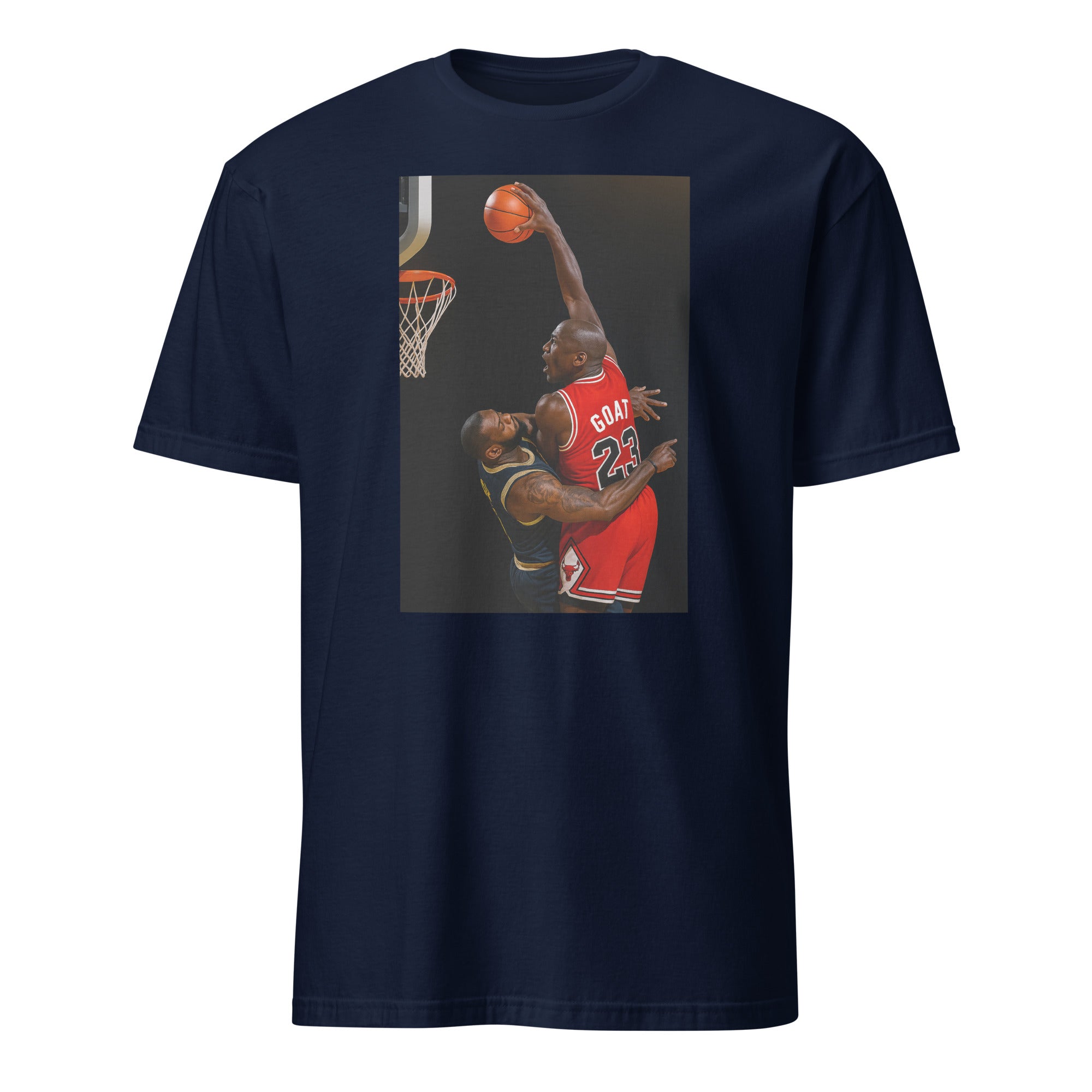 Cuccico Jordan vs LeBron T‑shirt in navy with Basketball GOAT graphic