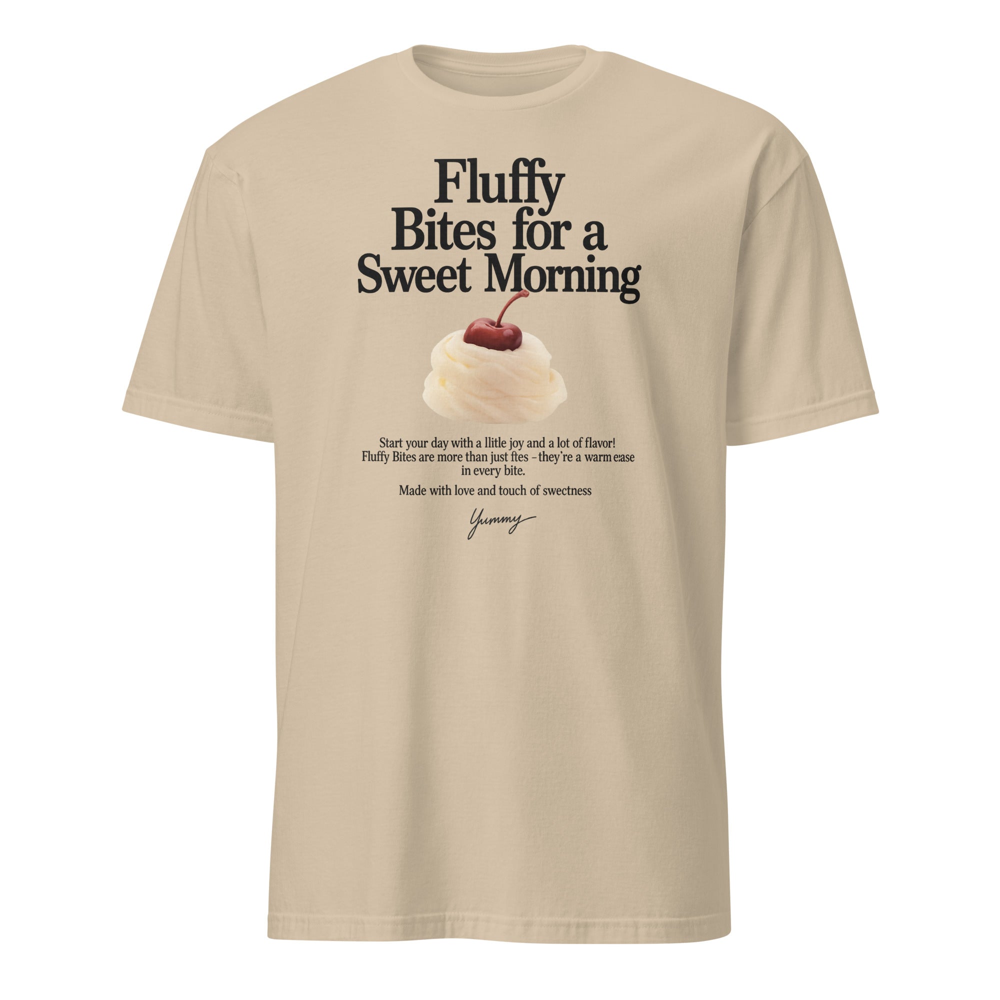 Cuccico Printed Cotton T-Shirt in Sand color with Fluffy Bites food print