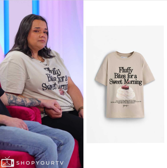 Cuccico Printed Cotton T-Shirt in Sand color with Fluffy Bites food print