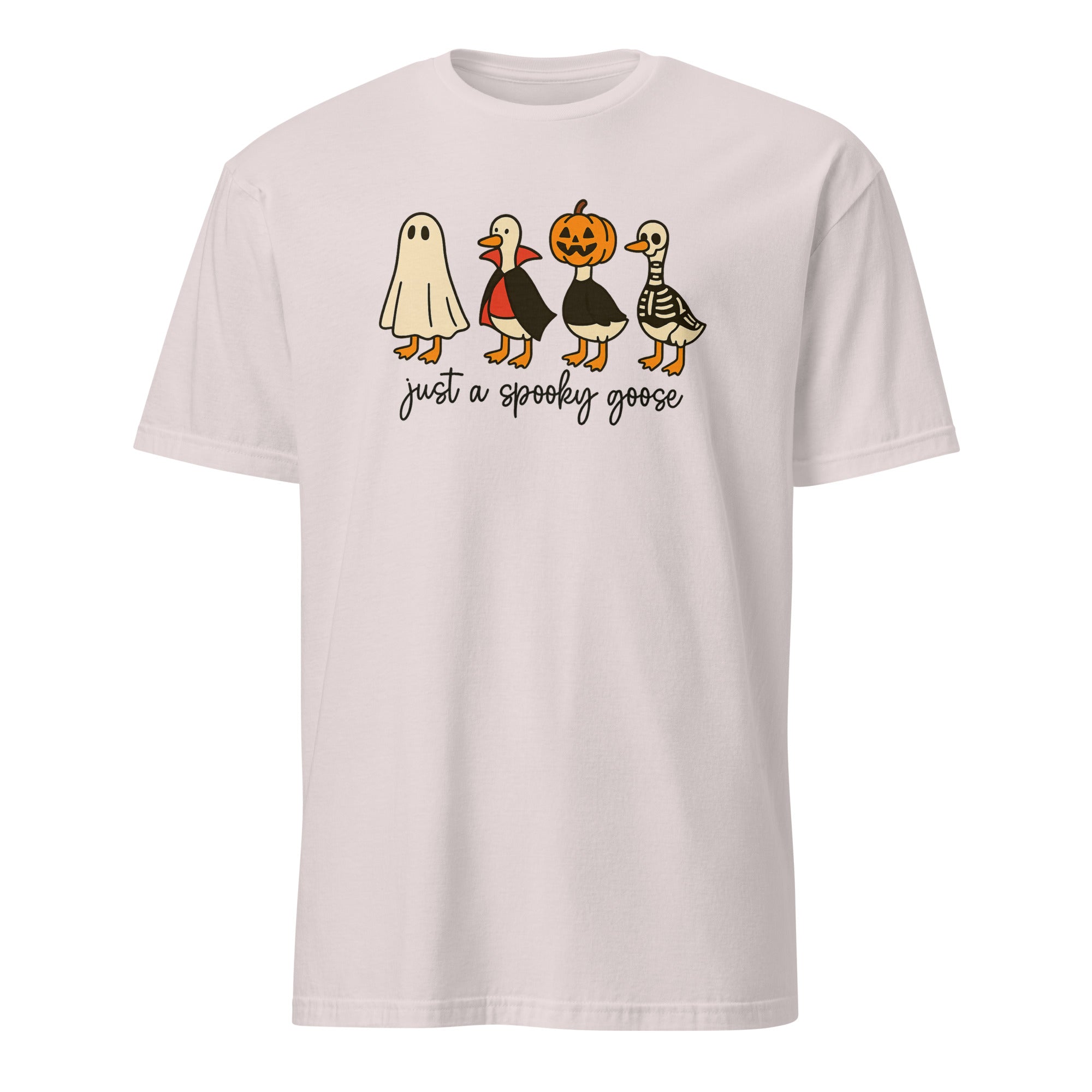 Cuccico Cute Horror Spooky Goose tee in ice grey featuring sublimated Goose in Halloween costume design