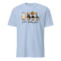 Cuccico Spooky Goose graphic tee in light blue with Goose in Halloween Costumes Sublimation design