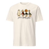 Cuccico Just a Spooky Goose Halloween tee in natural tone with Cute Horror Goose in Halloween Costumes Sublimation graphic