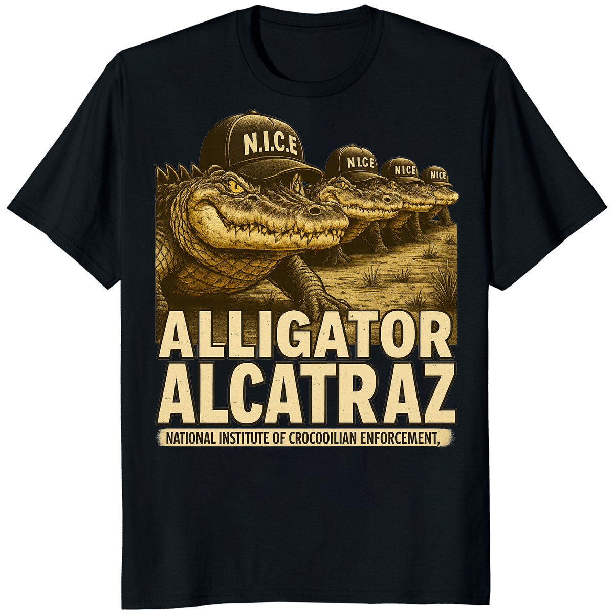 Cuccico Stop Alligator Alcatraz Shirt in Black parody style