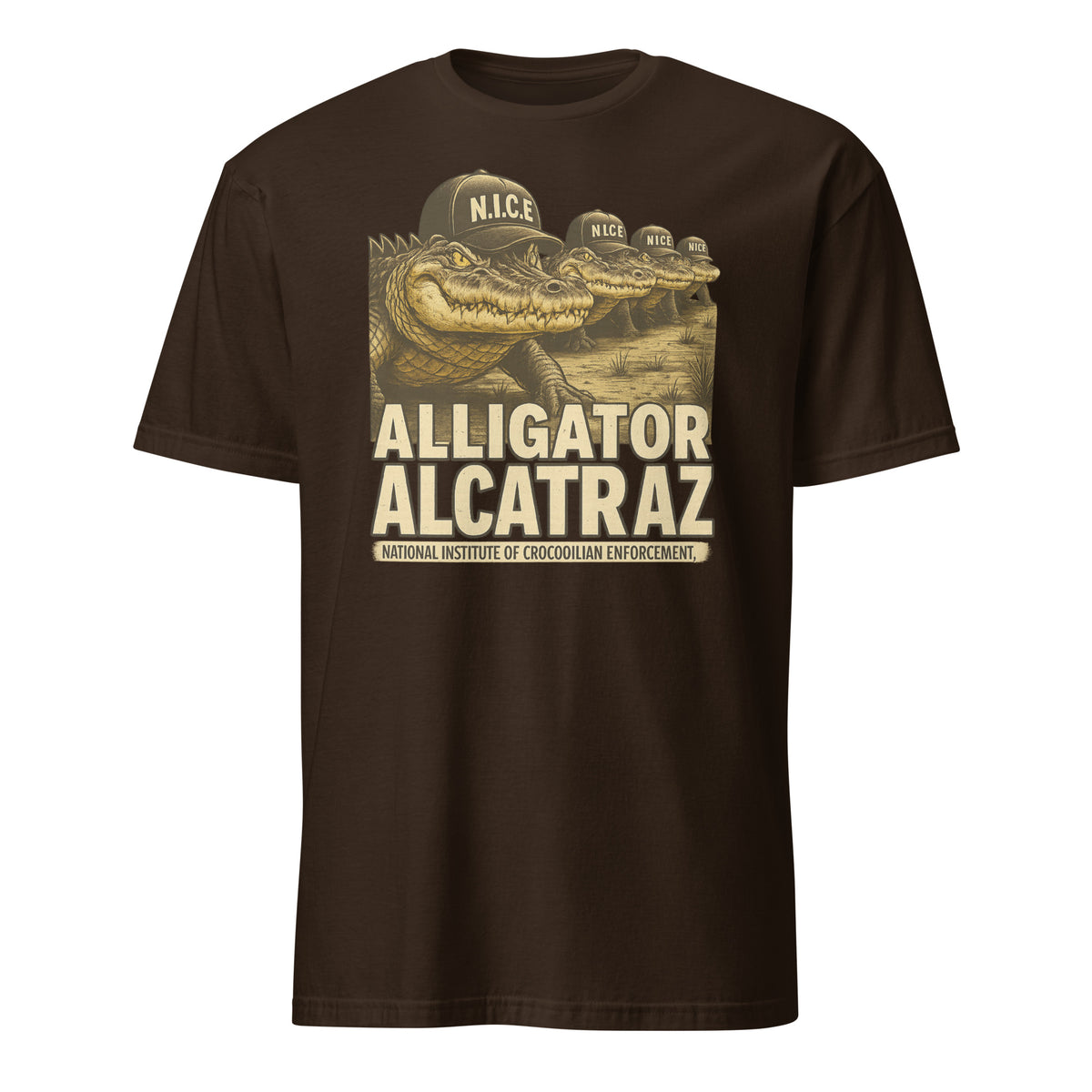 Cuccico Stop Alligator Alcatraz Shirt in Dark Chocolate swamp humor