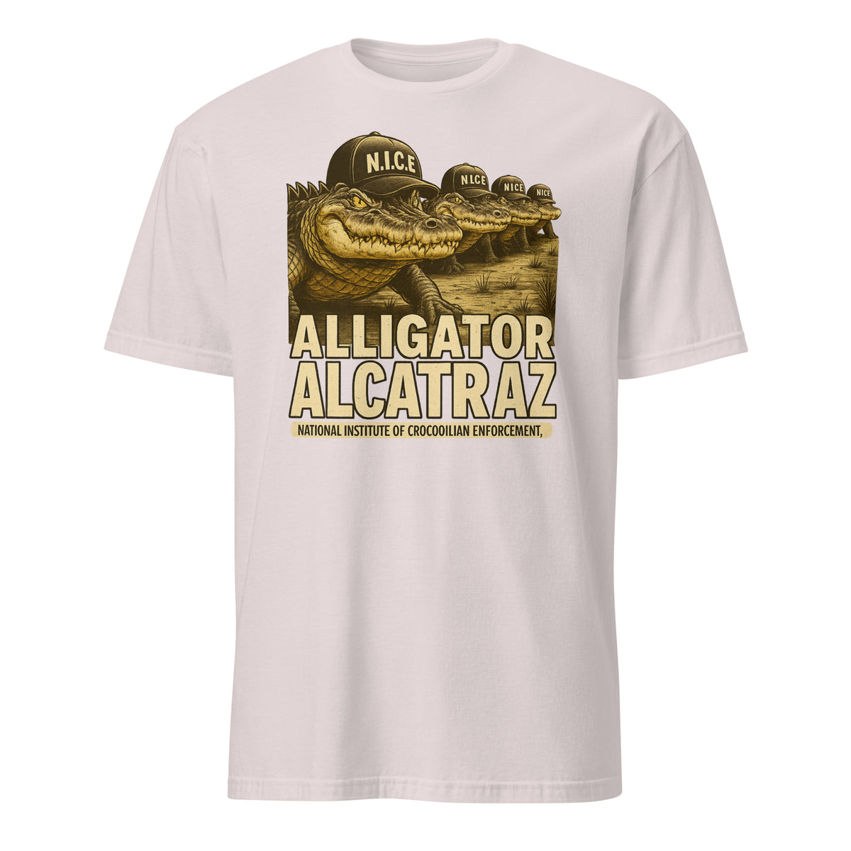Cuccico Stop Alligator Alcatraz Shirt in Ice Grey parody humor tee