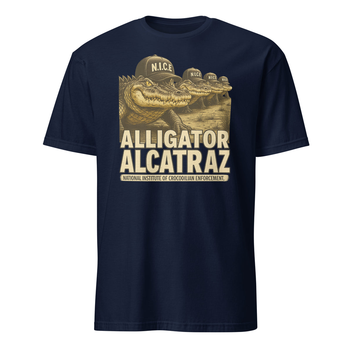 Cuccico Stop Alligator Alcatraz Shirt in Navy parody tee