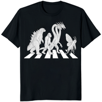 Cuccico Vintage Godzilla Abbey Road parody kaiju mashup T-shirt in black