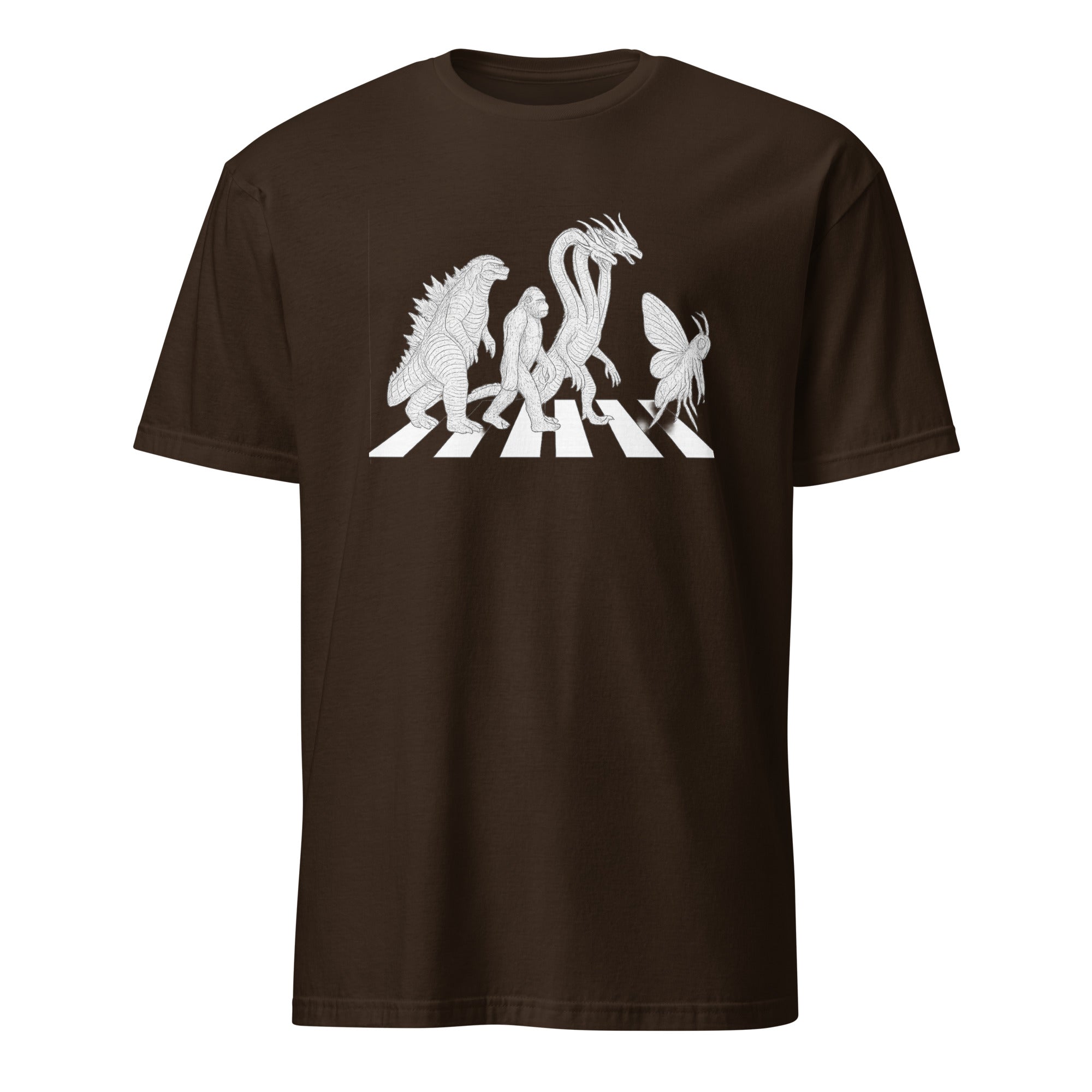 Cuccico Vintage Godzilla Abbey Road parody kaiju mashup T-shirt in dark chocolate