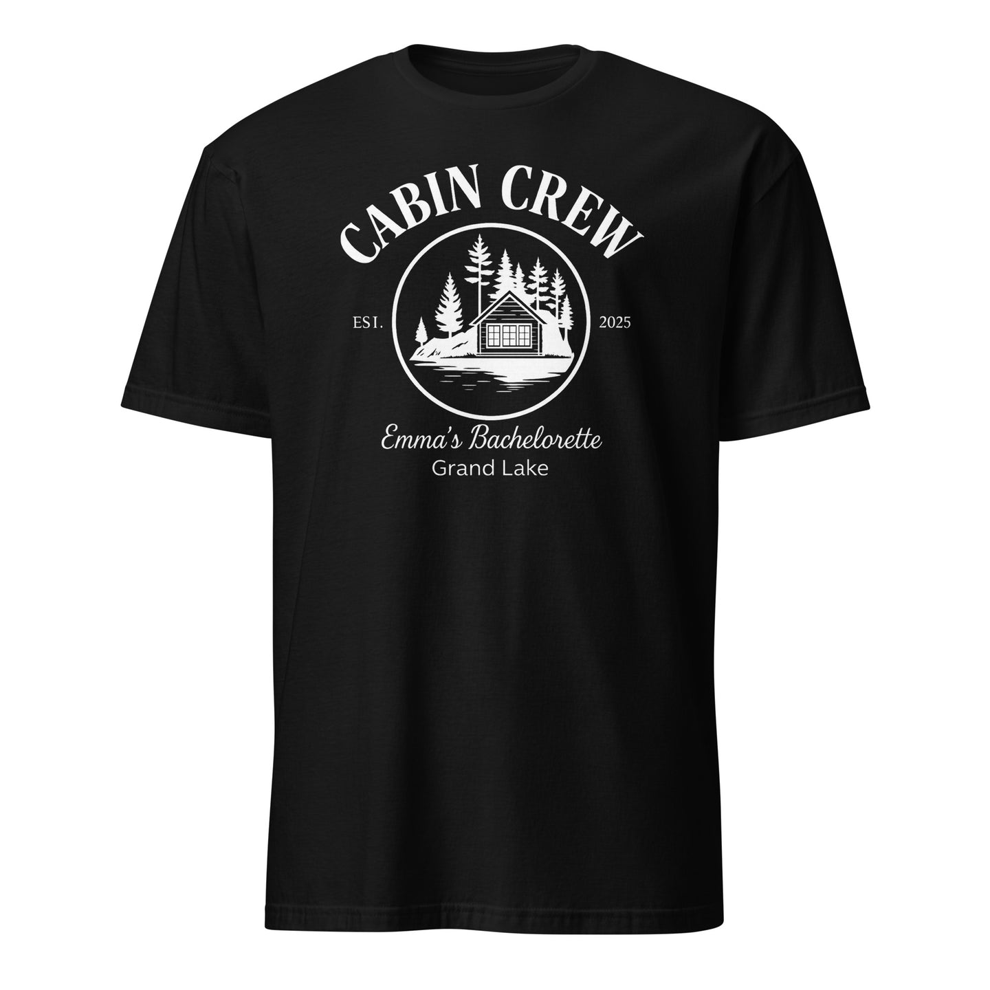 Cuccico custom camp cabin bachelorette shirt in black with personalized design