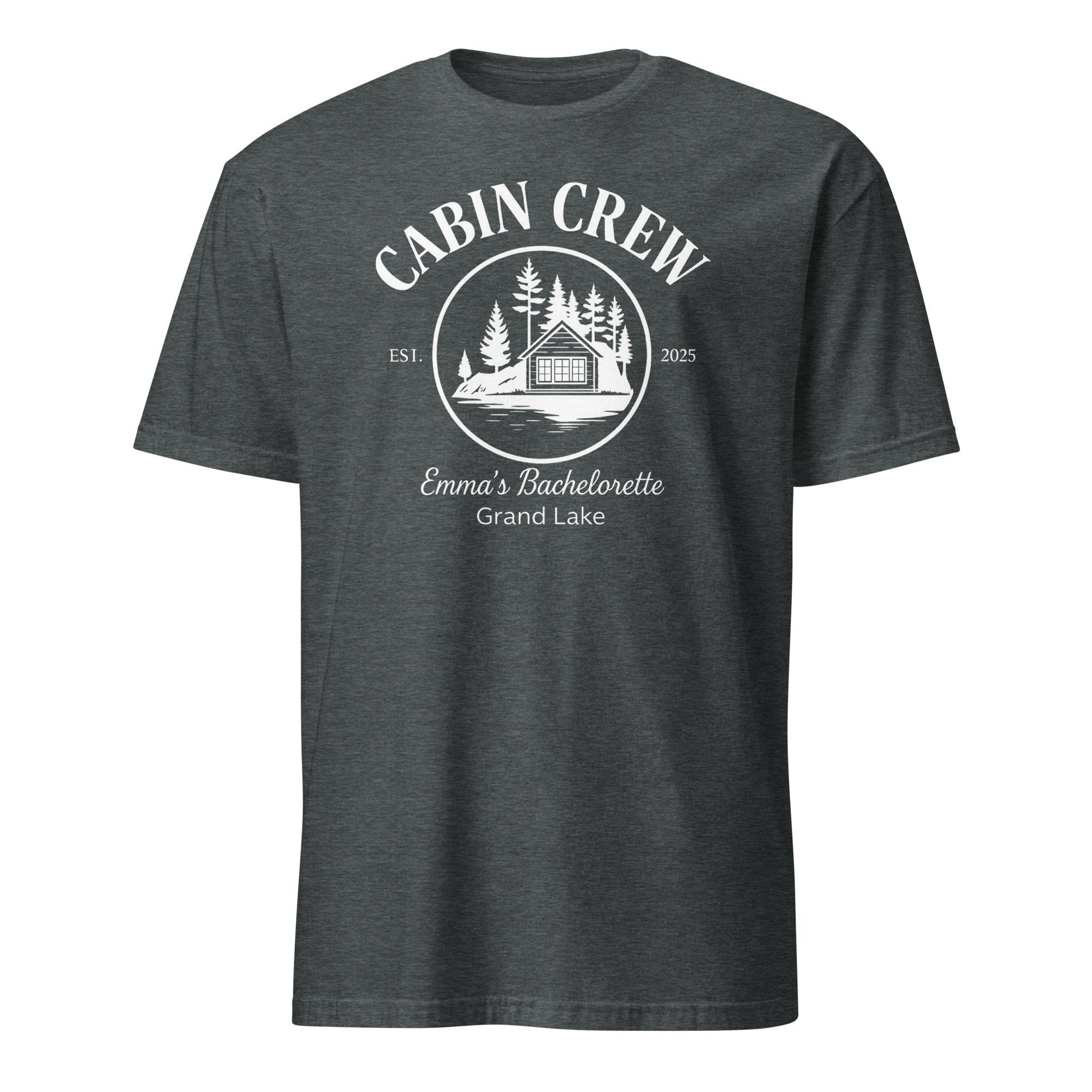 Cuccico custom camp cabin bachelorette shirt in dark heather with custom print