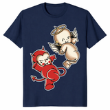 Cute gothic Kewpie baby shirt on black tee with angel devil cherub artwork