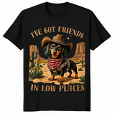 Friends in low places dachshund cowboy shirt black