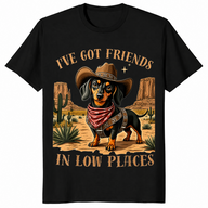 Friends in low places dachshund cowboy shirt black