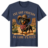 Friends in low places dachshund cowboy shirt heather navy