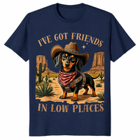 Friends in low places dachshund cowboy shirt navy