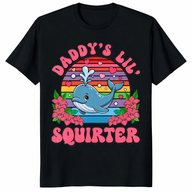 Daddy’s Lil Squirter shirt featuring cute whale retro sunset graphic