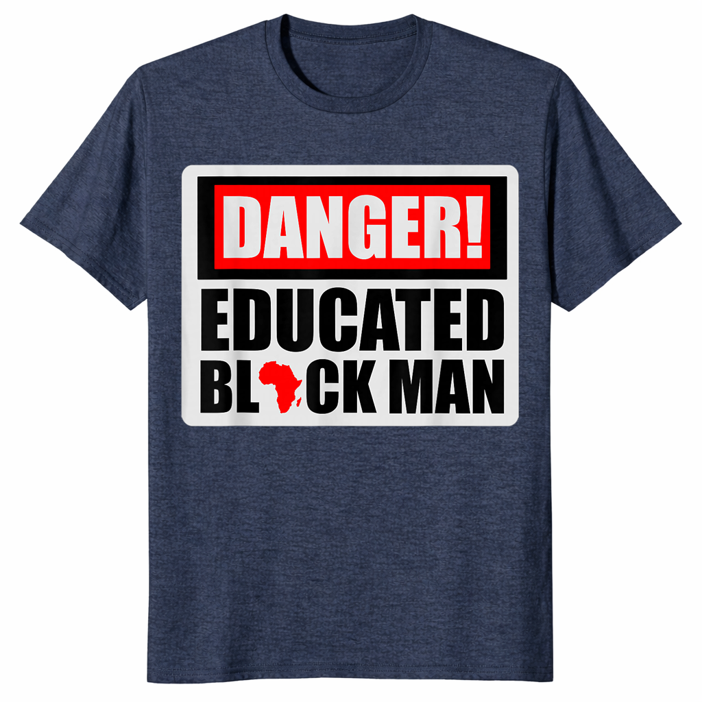 Danger Educated Black Man shirt heather navy