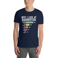 Unisex Funny Badminton T-Shirt - Why I Lose - Cuccico Design