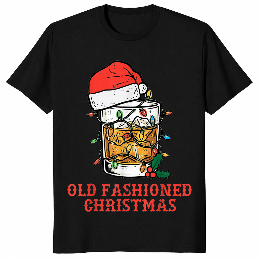 Old Fashioned Christmas Shirt | Funny Whiskey Cocktail Santa Hat Tee