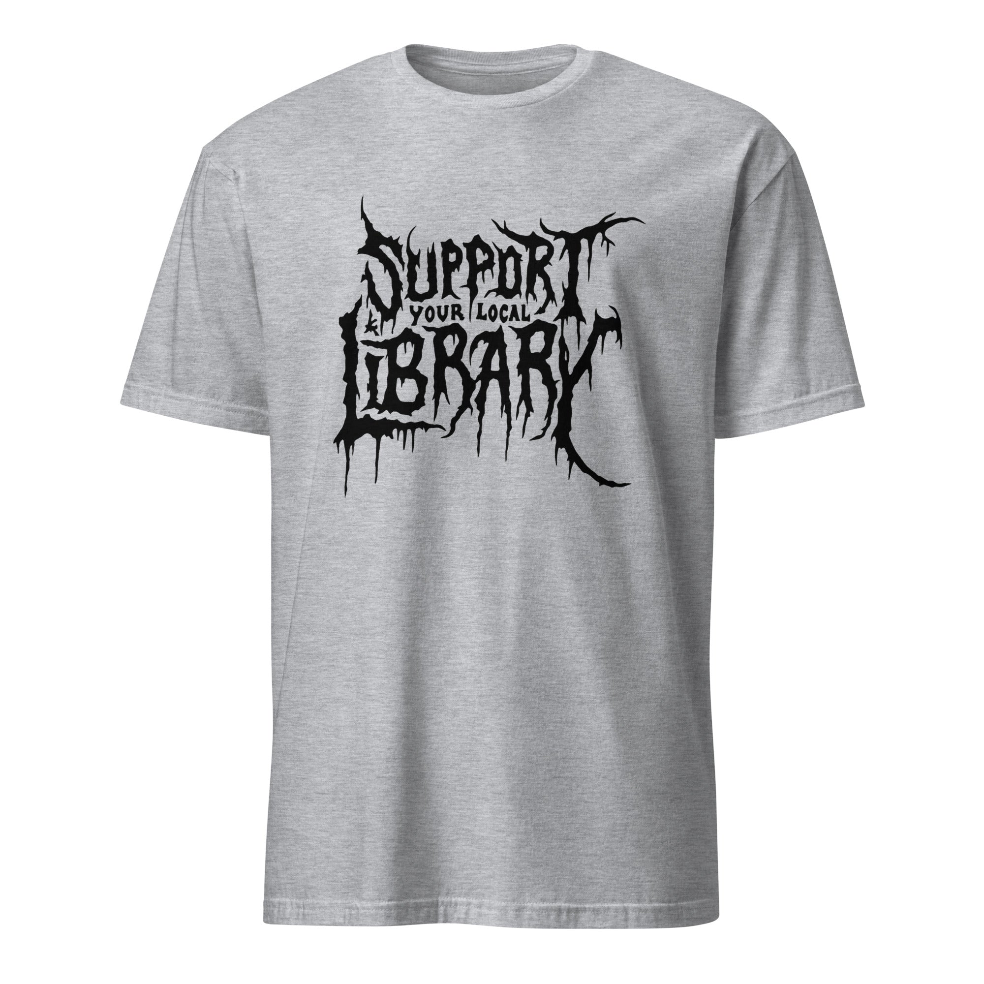 Sport Grey Death Metal Print T-Shirt featuring Support Your Local Library by Cuccico