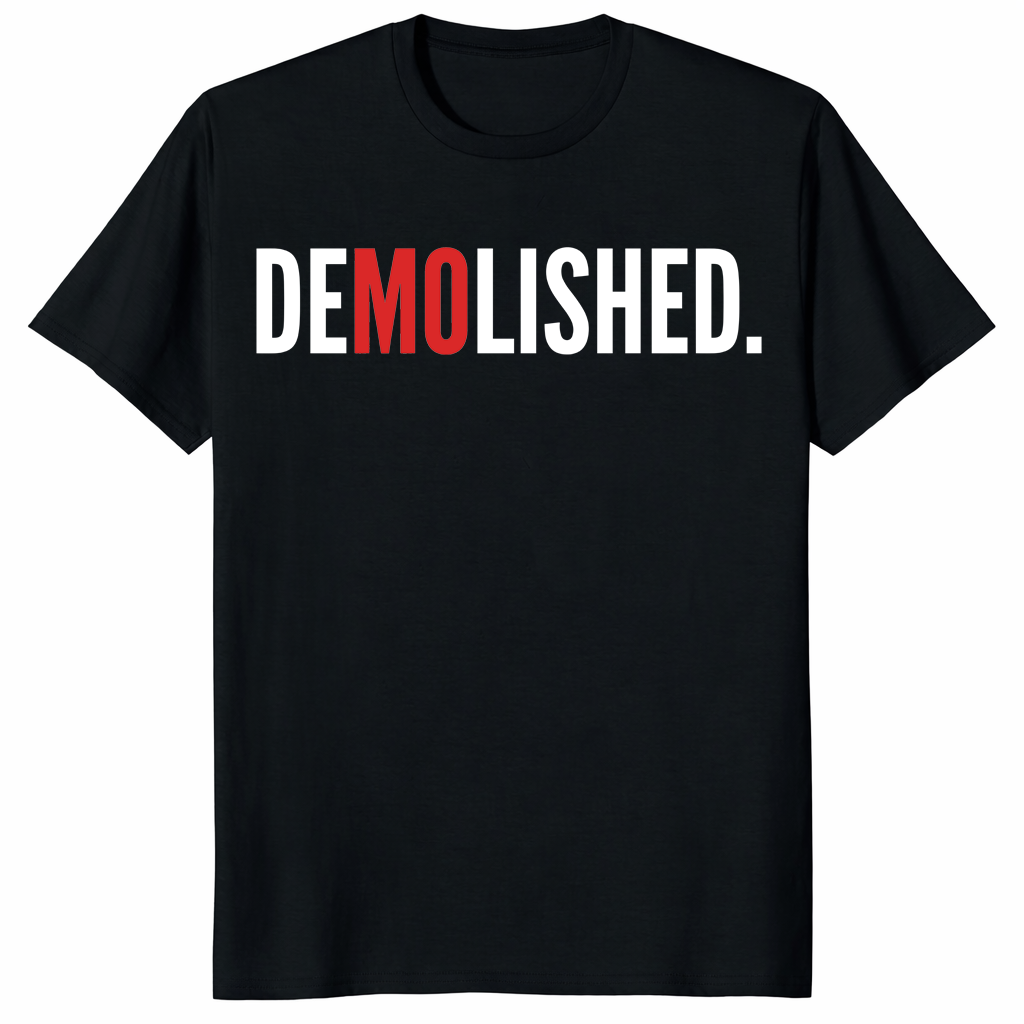Demolished Mo Baller T Shirt in black with bold baseball fan graphic