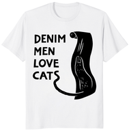 Denim Men Love Cats Shirt featuring a minimalist black cat illustration on a premium white t-shirt