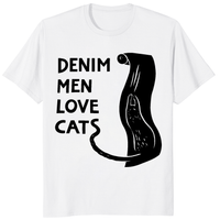 Denim Men Love Cats Shirt featuring a minimalist black cat illustration on a premium white t-shirt