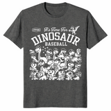 Dinosaur baseball shirt with funny dino baseball team graphic, dark heather