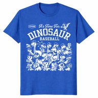 Dinosaur baseball shirt with funny dino baseball team graphic, royal