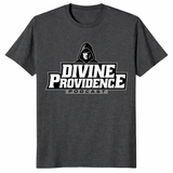 Divine Providence Podcast shirt dark heather grey podcast logo tee