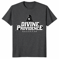 Divine Providence Podcast shirt dark heather grey podcast logo tee