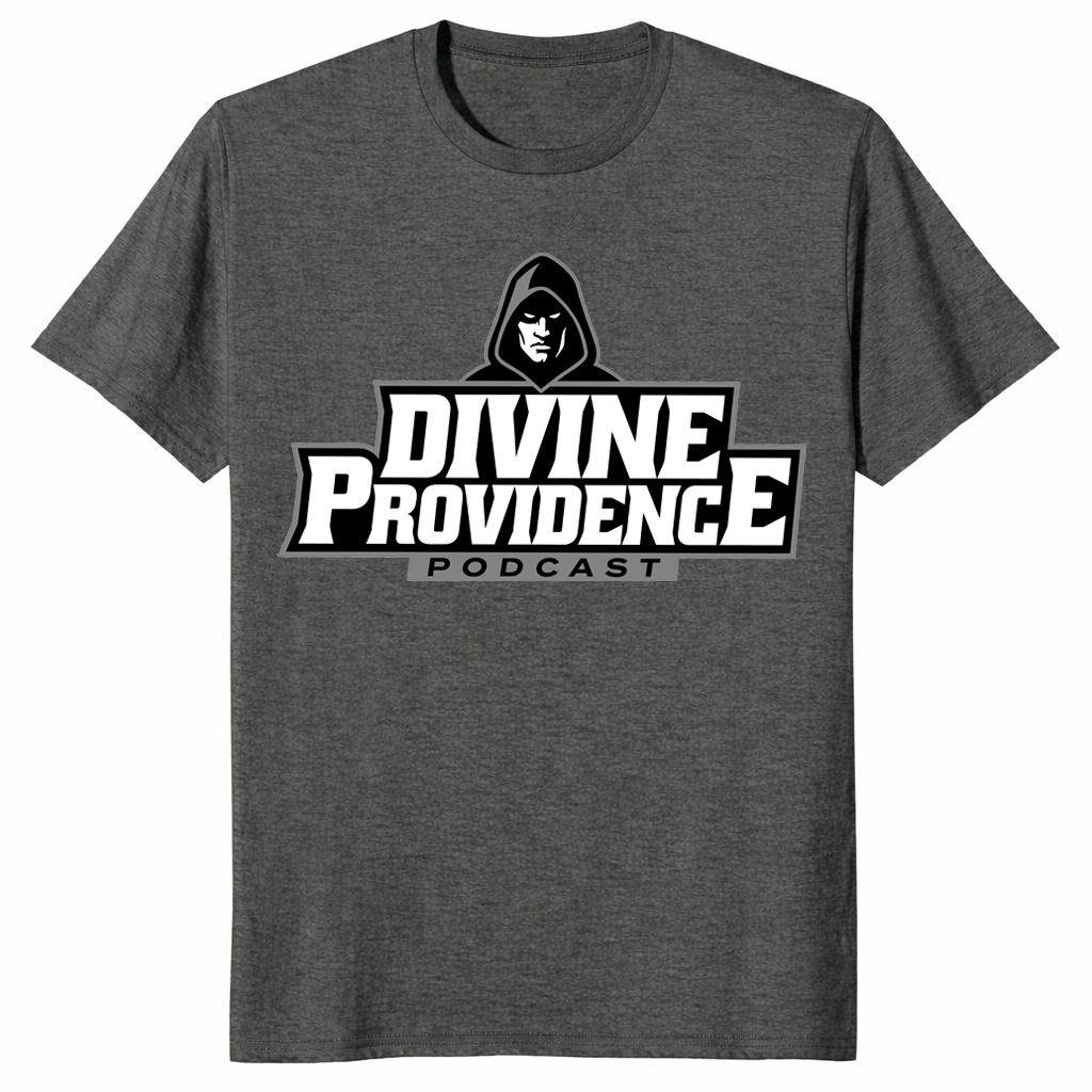 Divine Providence Podcast shirt dark heather bold podcast merch graphic tee