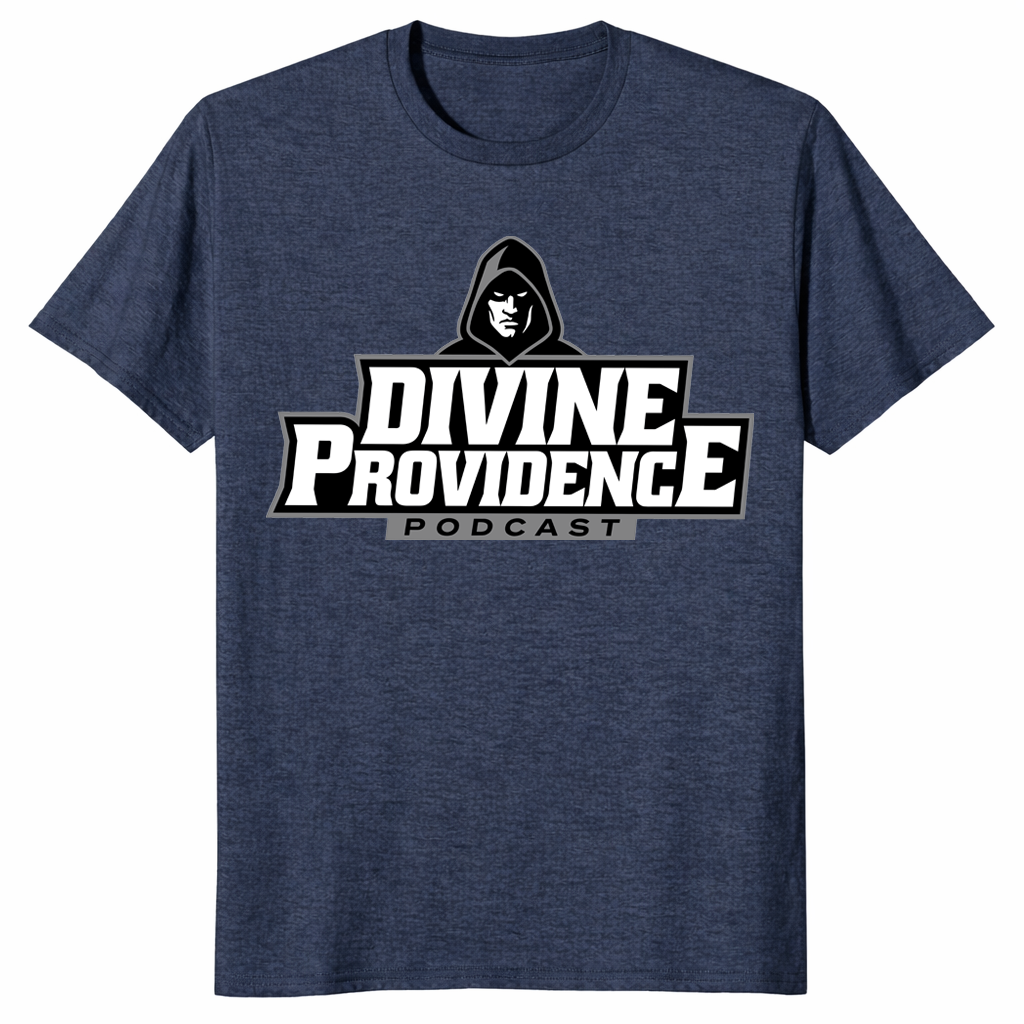 Divine Providence Podcast shirt heather navy logo fan merch t shirt