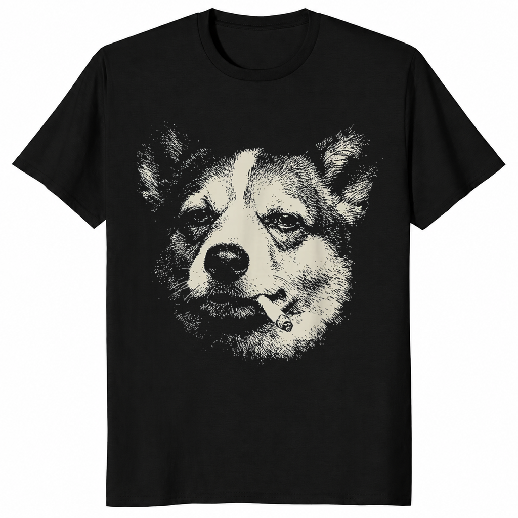Dog smoking cigarette shirt in black