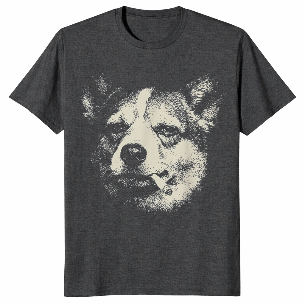 Dog smoking cigarette shirt in dark heather grey