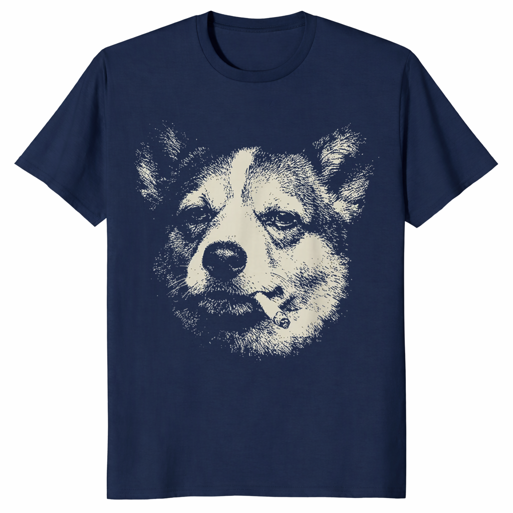 Dog smoking cigarette shirt in navy
