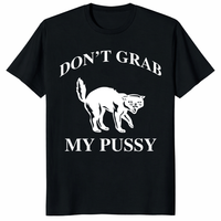 Don't Grab My Pussy T Shirt with bold white cat graphic on black tee